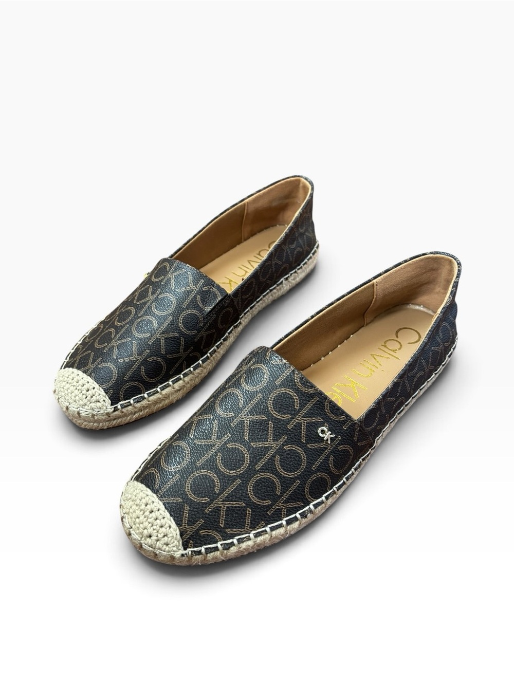 Calvin Klein Popular CK Monogram Espadrille Slip-On Shoes Brown Size 10M